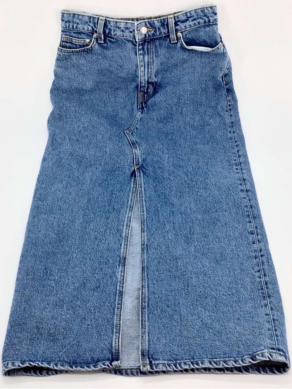 H&M Denim Maxi Skirt Front Pockets With Slit Size 2